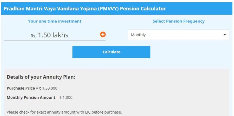Pradhan mantri vaya vandana yojana calculator